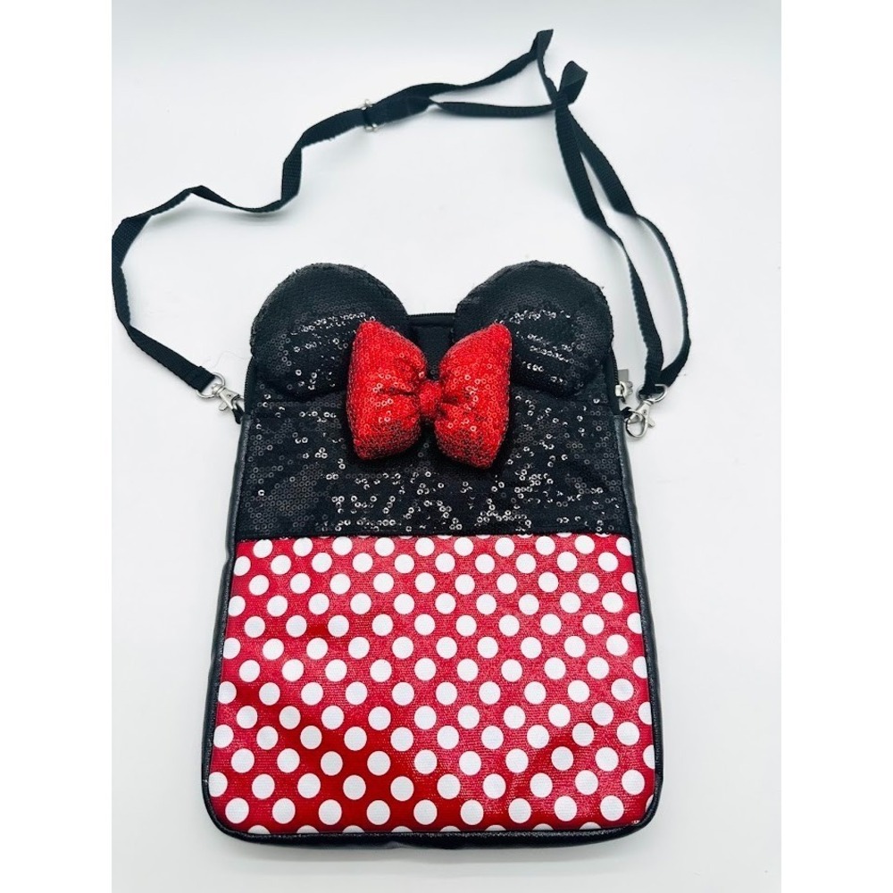 Disney Minnie Mouse Crossbody Bag Red Polka Dot Sequin Bow Girls Purse Cute